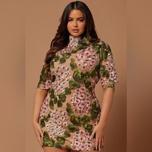FASHION NOVA (NOVA LUXE) | Elodie Floral Embroidered Mini Dress Green